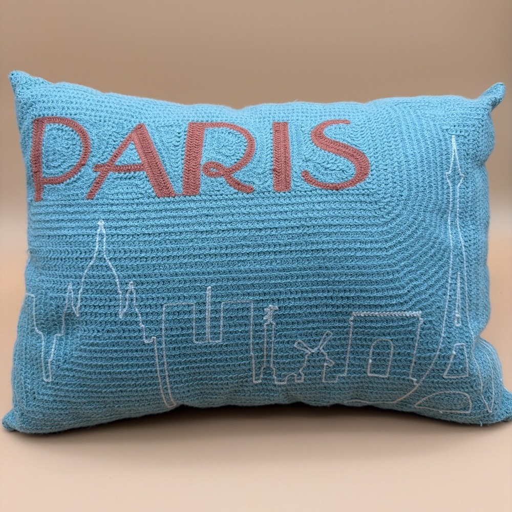 Paris Eiffle Tower Decorative Pillow 18" x 12" Turquoise